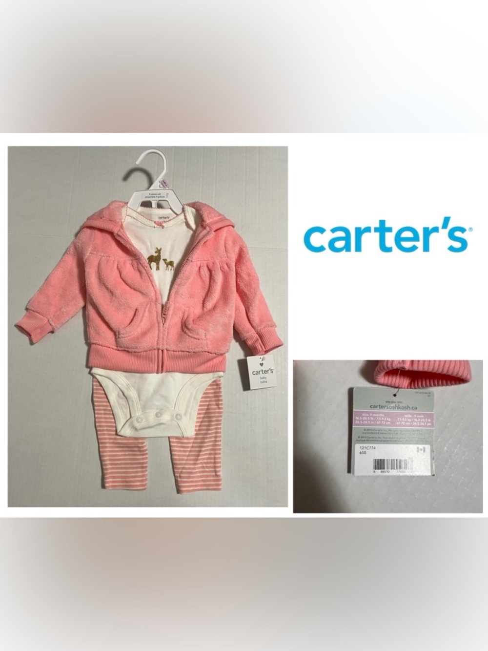 🆕CARTER’S - 9M - NWT - INFANT GIRLS 3PC PINK SHERPA DEER SET